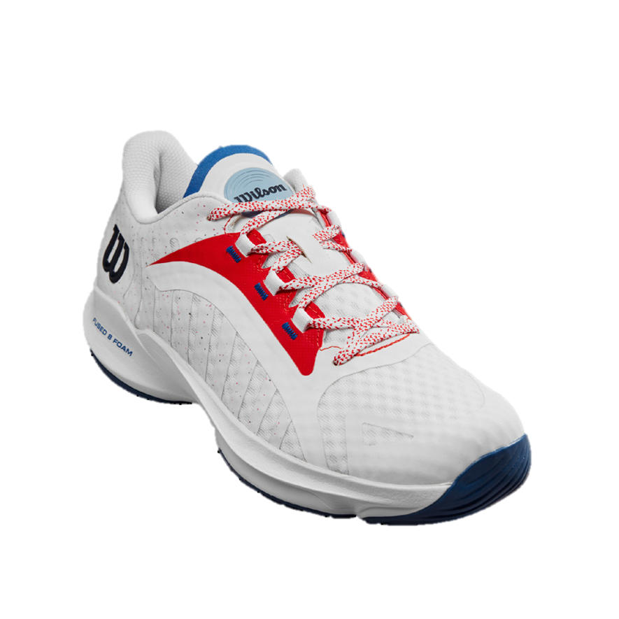 LADIES WILSON HURAKN PRO PADEL SHOES - WHITE/RED/DEJAVU BLUE