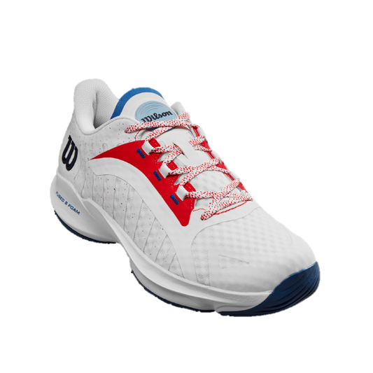 LADIES WILSON HURAKN PRO PADEL SHOES - WHITE/RED/DEJAVU BLUE