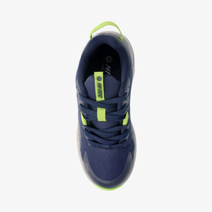 JUNIOR HI-TEC TEMPO TRAIL SHOES - NAVY/DARK CITRON